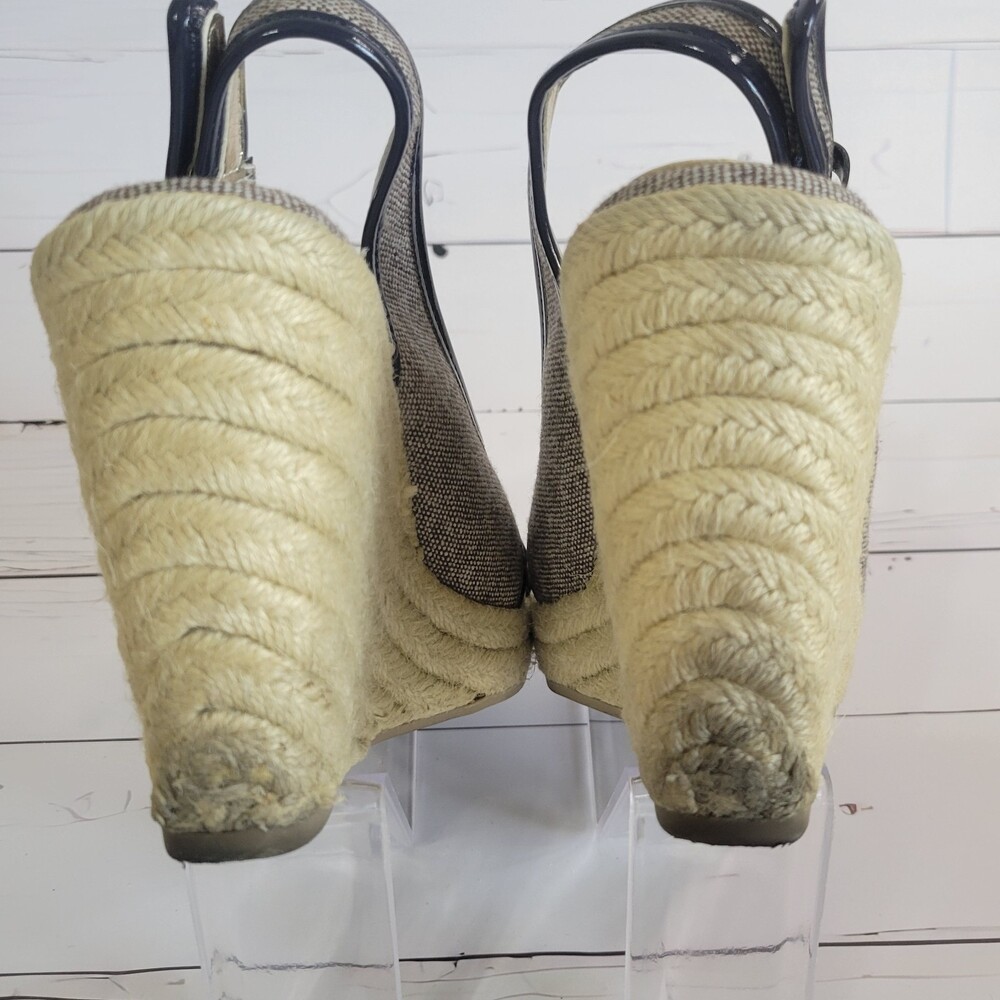 Banana Republic navy blue jute sling back peep toe wedge heels size 7 - Picture 4 of 8